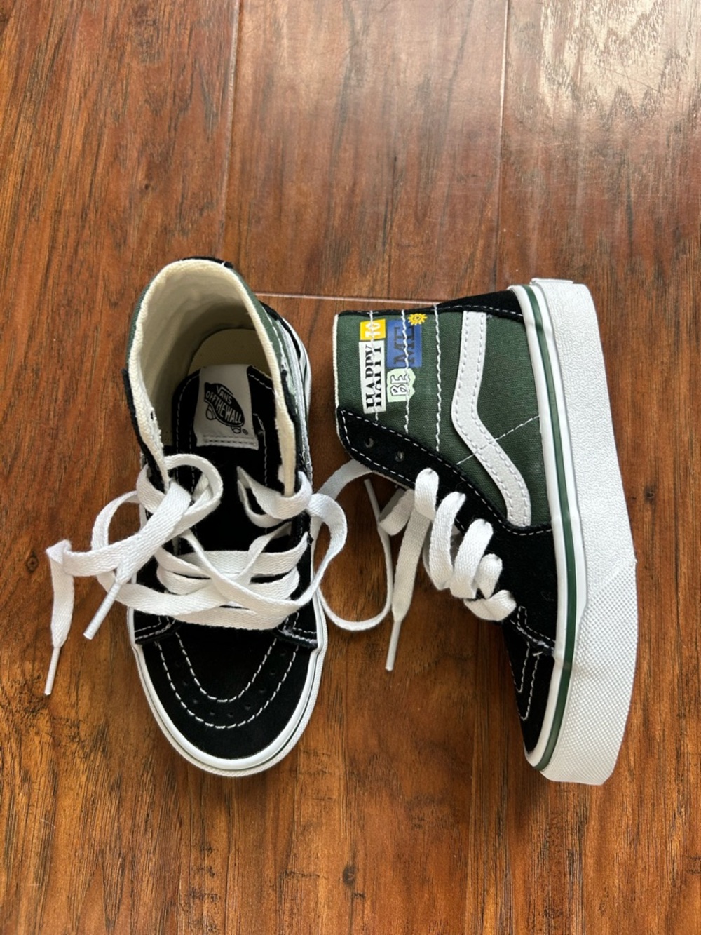 Vans Green & Black High Top Skate Sneakers with White Stripe Kid’s Shoe - Picture 7 of 11